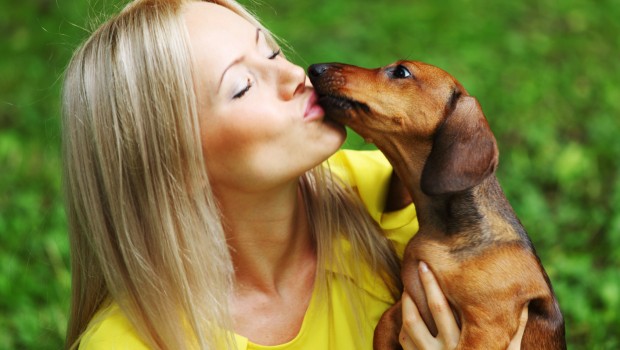 woman dachshund in her arms